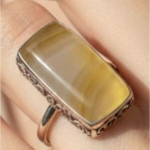Statement Sterling Silver Yellow agate stone 8 NWT